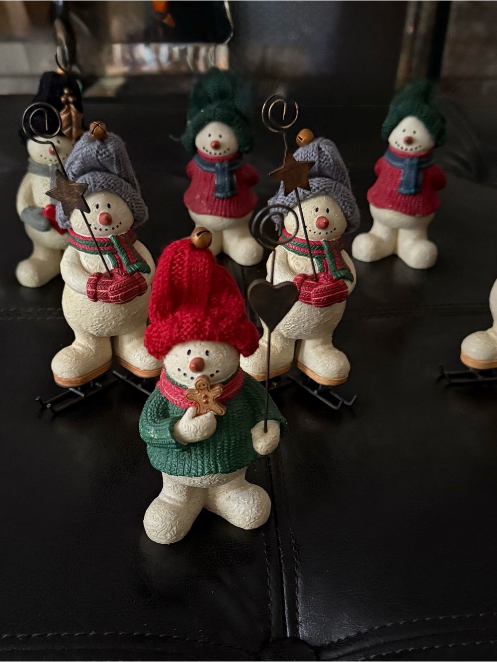 Russ Berrie Snowman Photo/Card Holder Set in Red, Green & Gray